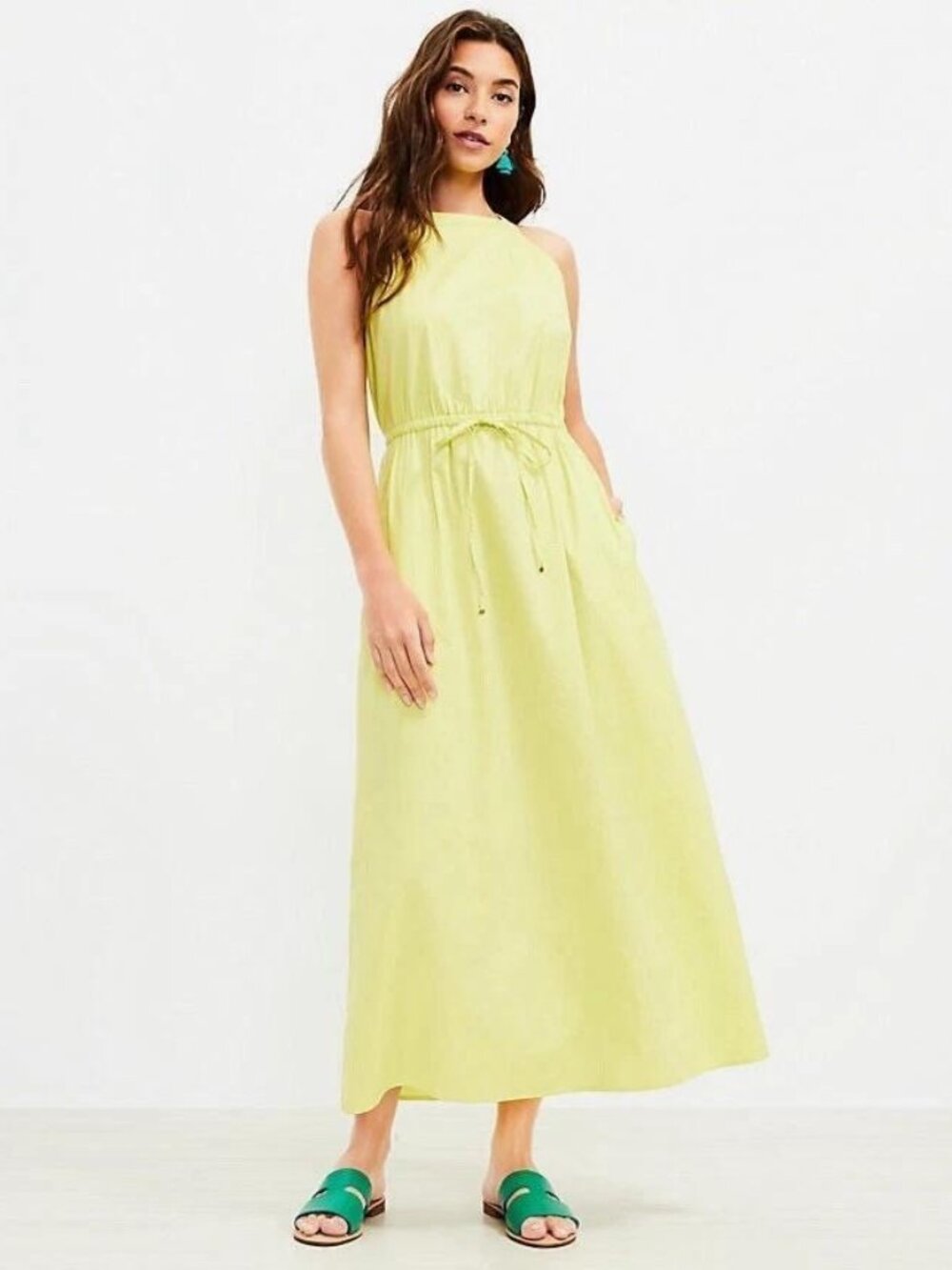 Loft neon green summer maxi dress, size XS